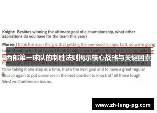 西部第一球队的制胜法则揭示核心战略与关键因素